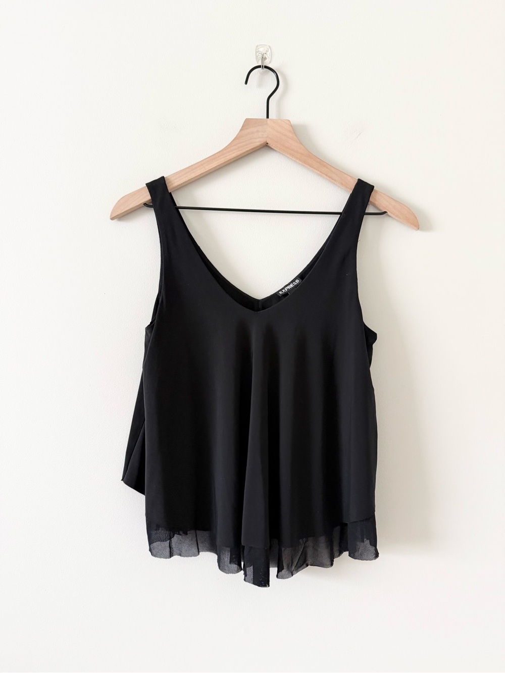 Express Black V-Neck Layered Mesh and Chiffon Tank Crop Top Size XS